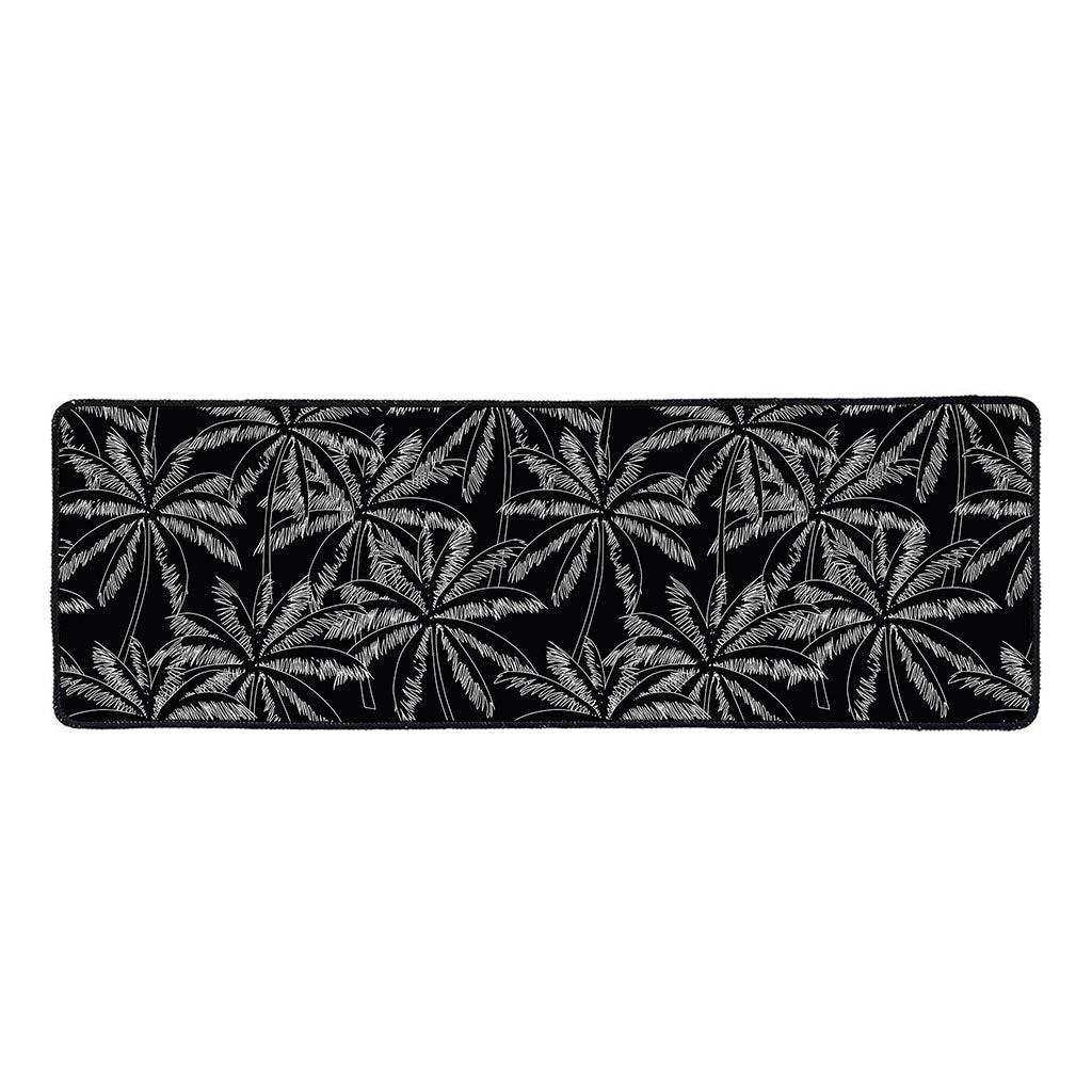 Black White Palm Tree Pattern Print Long Kitchen Mat