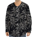 Black White Palm Tree Pattern Print Long Sleeve Baseball Jersey