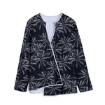 Black White Palm Tree Pattern Print Long Sleeve Short Coat
