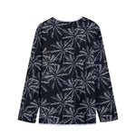 Black White Palm Tree Pattern Print Long Sleeve Short Coat