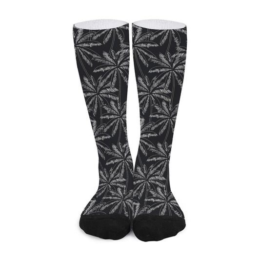 Black White Palm Tree Pattern Print Long Socks
