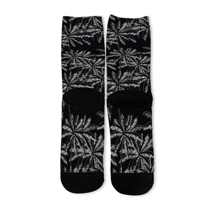 Black White Palm Tree Pattern Print Long Socks