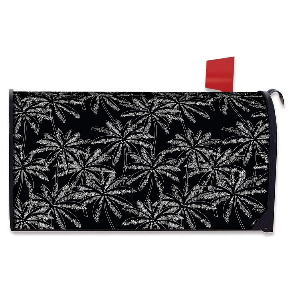 Black White Palm Tree Pattern Print Mailbox Cover