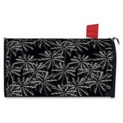 Black White Palm Tree Pattern Print Mailbox Cover