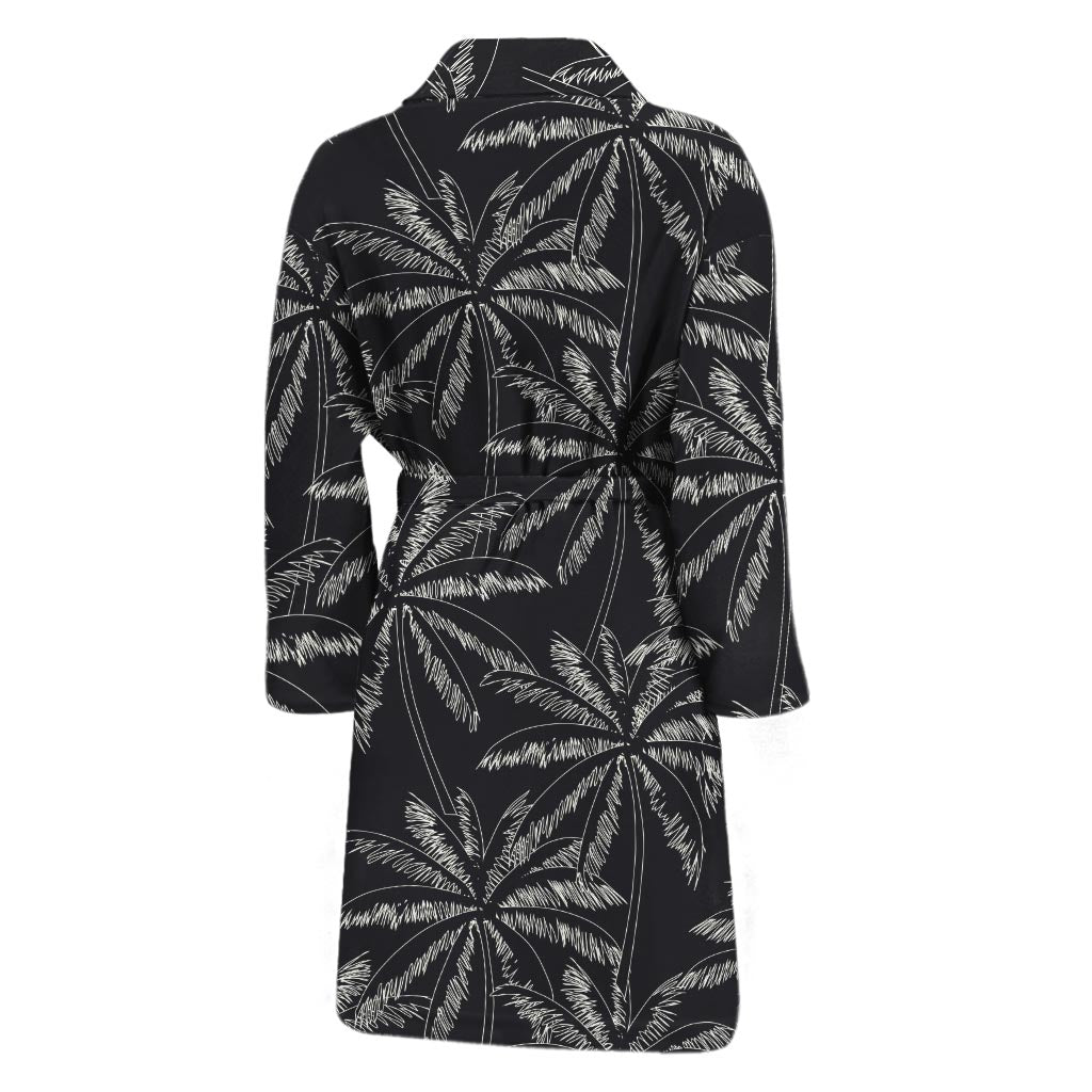 Black White Palm Tree Pattern Print Men's Bathrobe