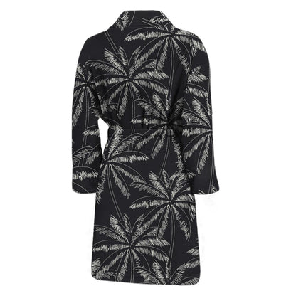 Black White Palm Tree Pattern Print Men's Bathrobe