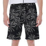 Black White Palm Tree Pattern Print Men's Beach Shorts
