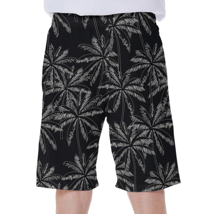 Black White Palm Tree Pattern Print Men's Beach Shorts