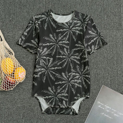 Black White Palm Tree Pattern Print Men's Bodysuit