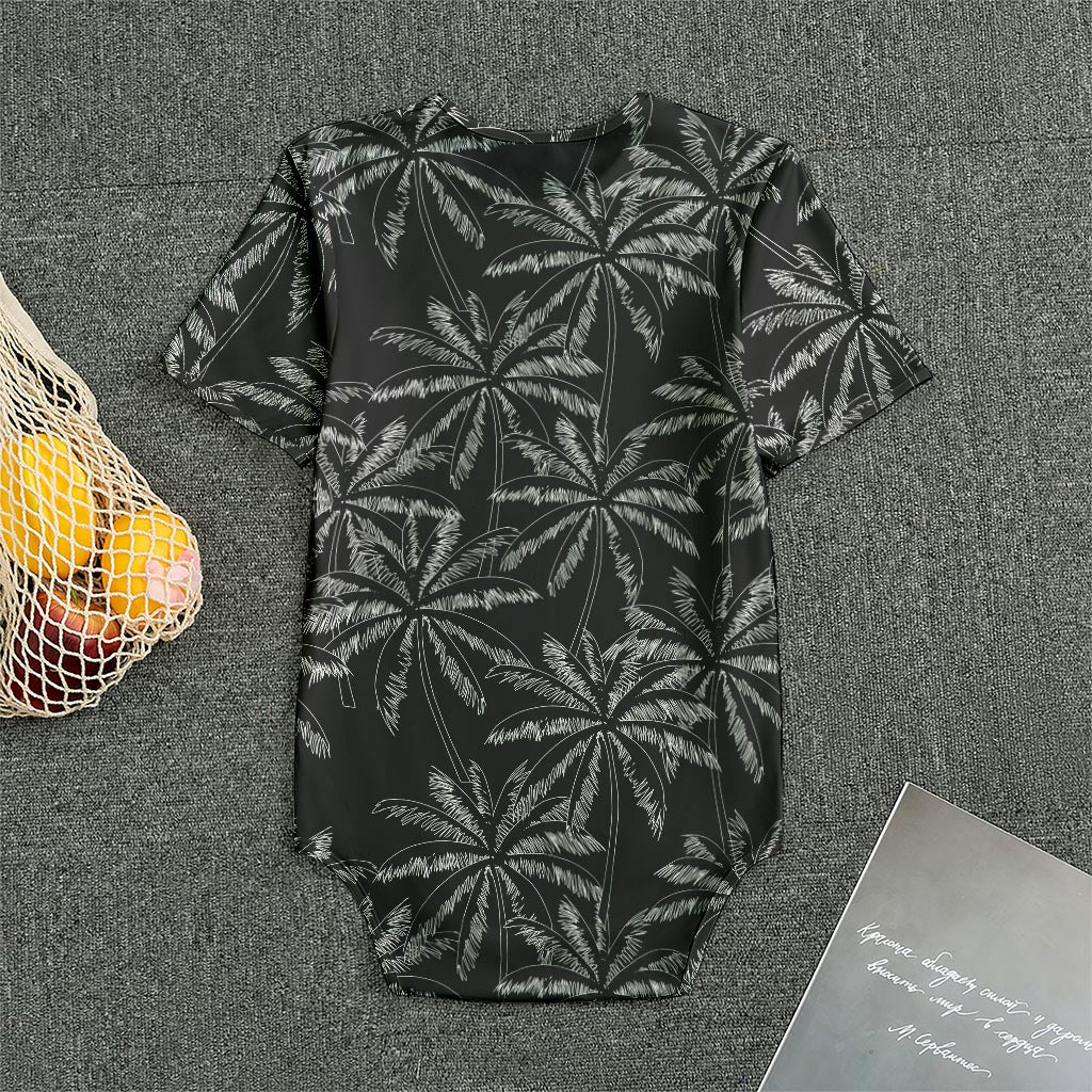 Black White Palm Tree Pattern Print Men's Bodysuit