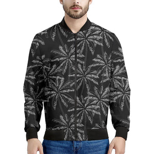 Black White Palm Tree Pattern Print Men's Bomber Jacket