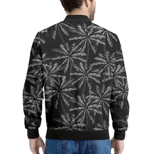 Black White Palm Tree Pattern Print Men's Bomber Jacket