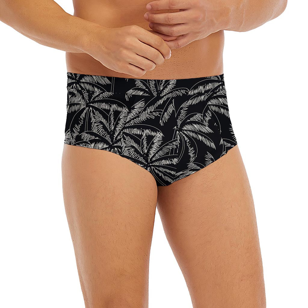 Black White Palm Tree Pattern Print Men's Briefs