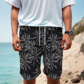 Black White Palm Tree Pattern Print Men's Cargo Shorts