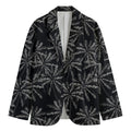 Black White Palm Tree Pattern Print Men's Cotton Blazer