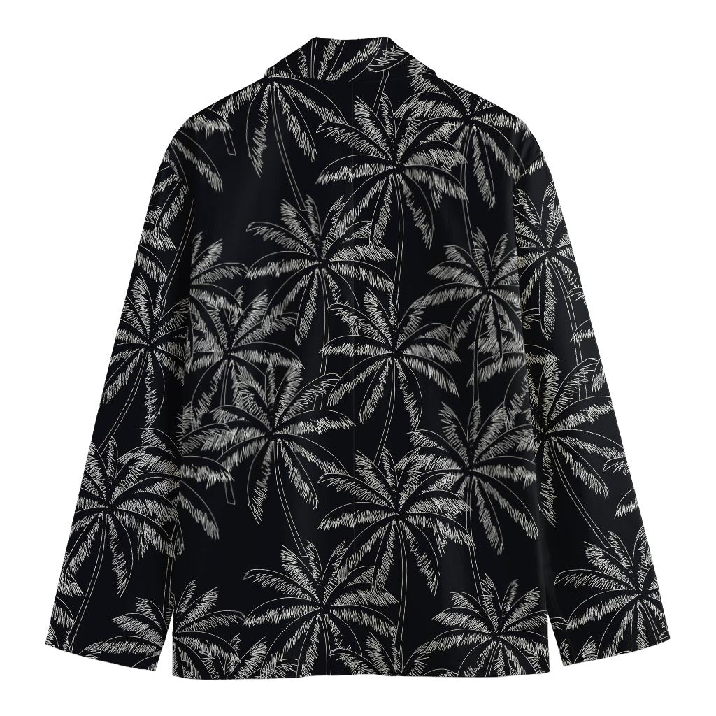 Black White Palm Tree Pattern Print Men's Cotton Blazer