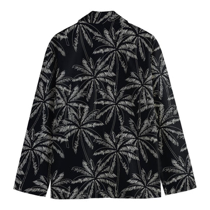 Black White Palm Tree Pattern Print Men's Cotton Blazer