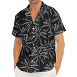 Black White Palm Tree Pattern Print Men's Deep V-Neck Shirt