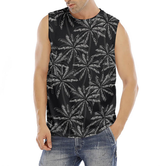 Black White Palm Tree Pattern Print Men's Fitness Tank Top