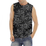 Black White Palm Tree Pattern Print Men's Fitness Tank Top