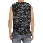 Black White Palm Tree Pattern Print Men's Fitness Tank Top