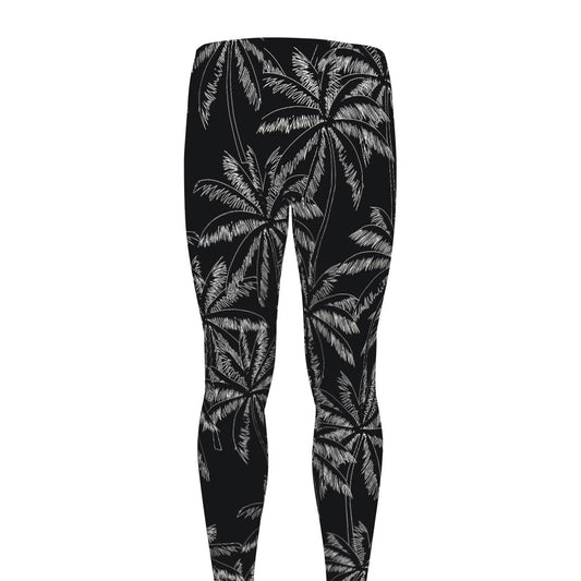 Black White Palm Tree Pattern Print Men's leggings