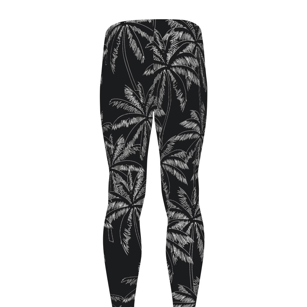 Black White Palm Tree Pattern Print Men's leggings