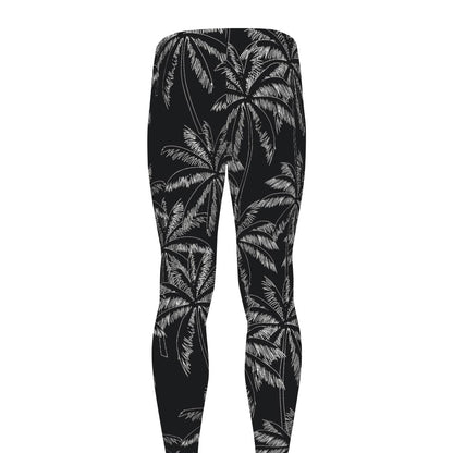 Black White Palm Tree Pattern Print Men's leggings