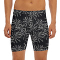 Black White Palm Tree Pattern Print Men's Long Boxer Briefs