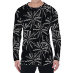 Black White Palm Tree Pattern Print Men's Long Sleeve T-Shirt