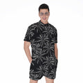 Black White Palm Tree Pattern Print Men's Romper