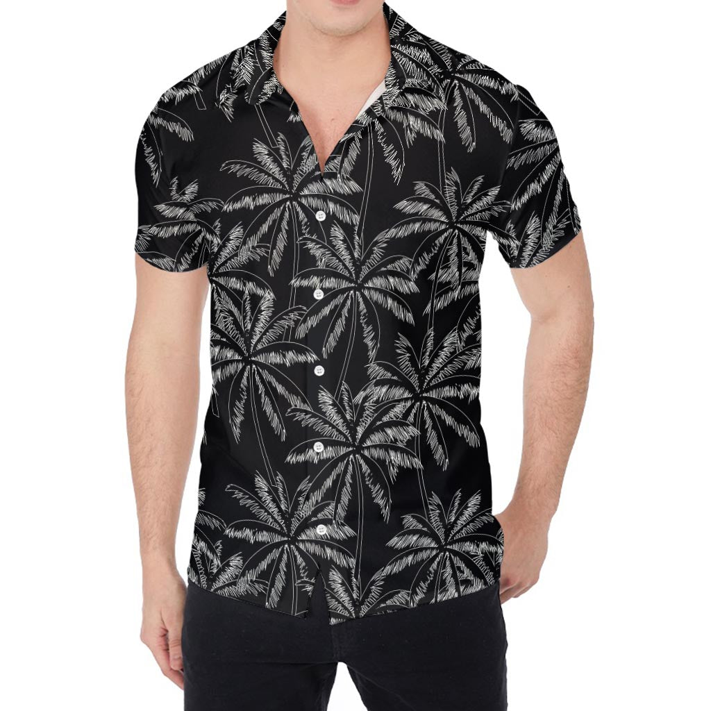Black White Palm Tree Pattern Print Men's Shirt