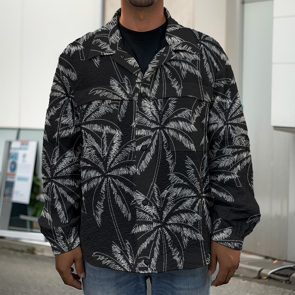Black White Palm Tree Pattern Print Men's Shirt Jacket