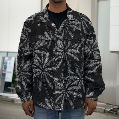 Black White Palm Tree Pattern Print Men's Shirt Jacket