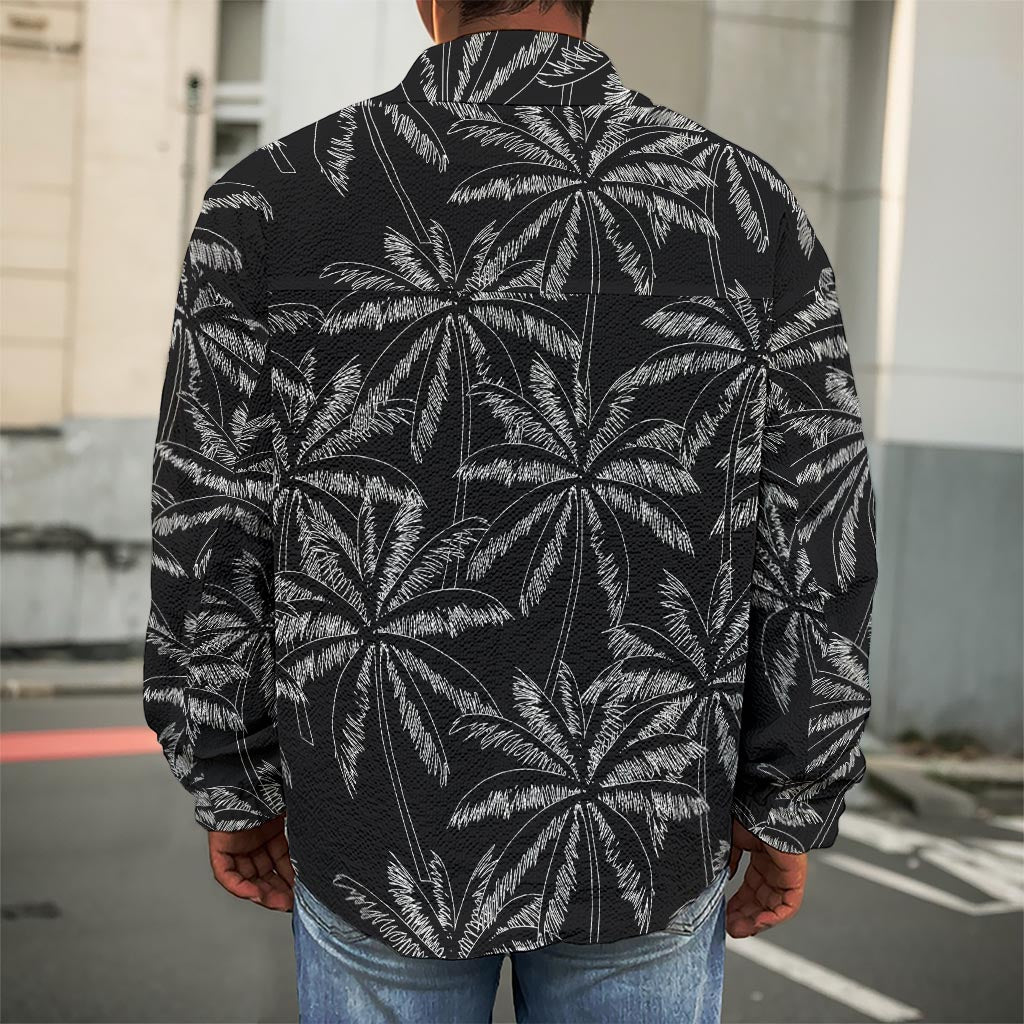 Black White Palm Tree Pattern Print Men's Shirt Jacket