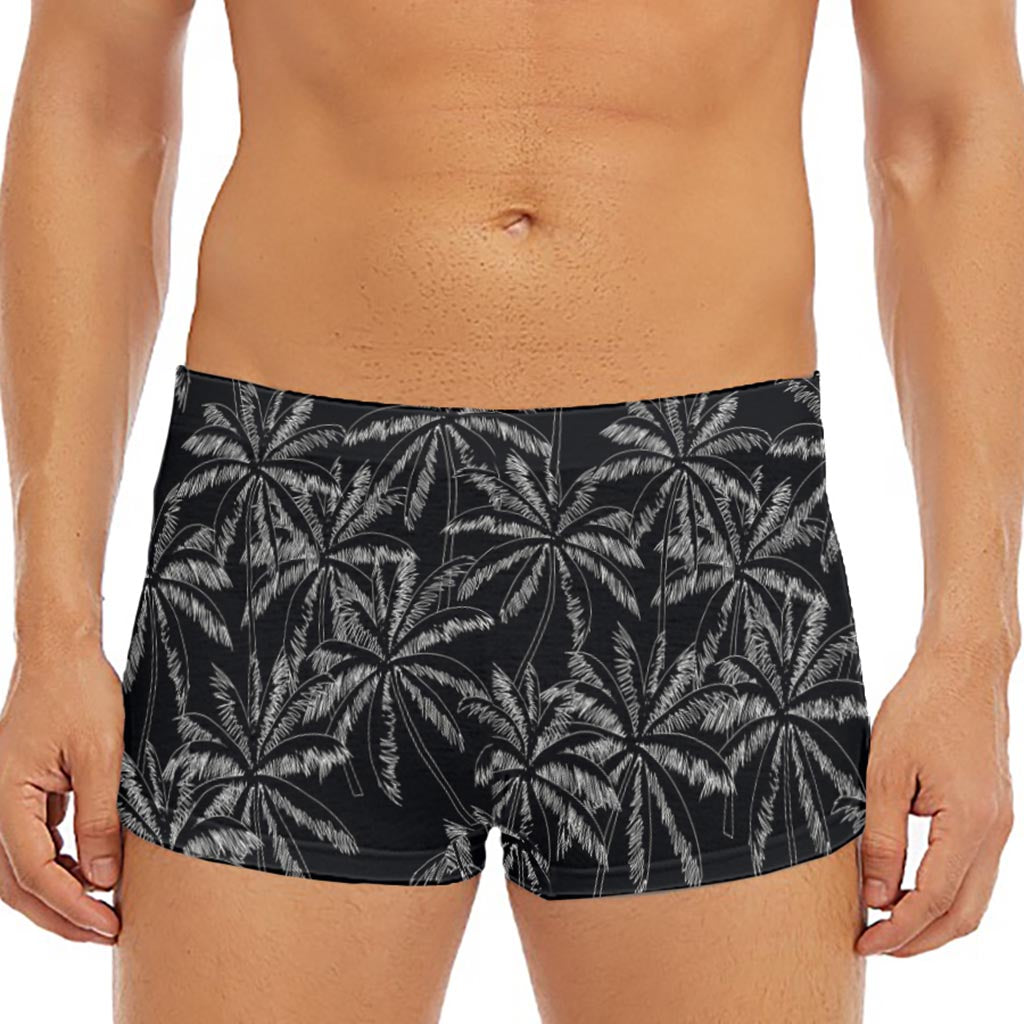 Black White Palm Tree Pattern Print Men's Short Boxer Briefs