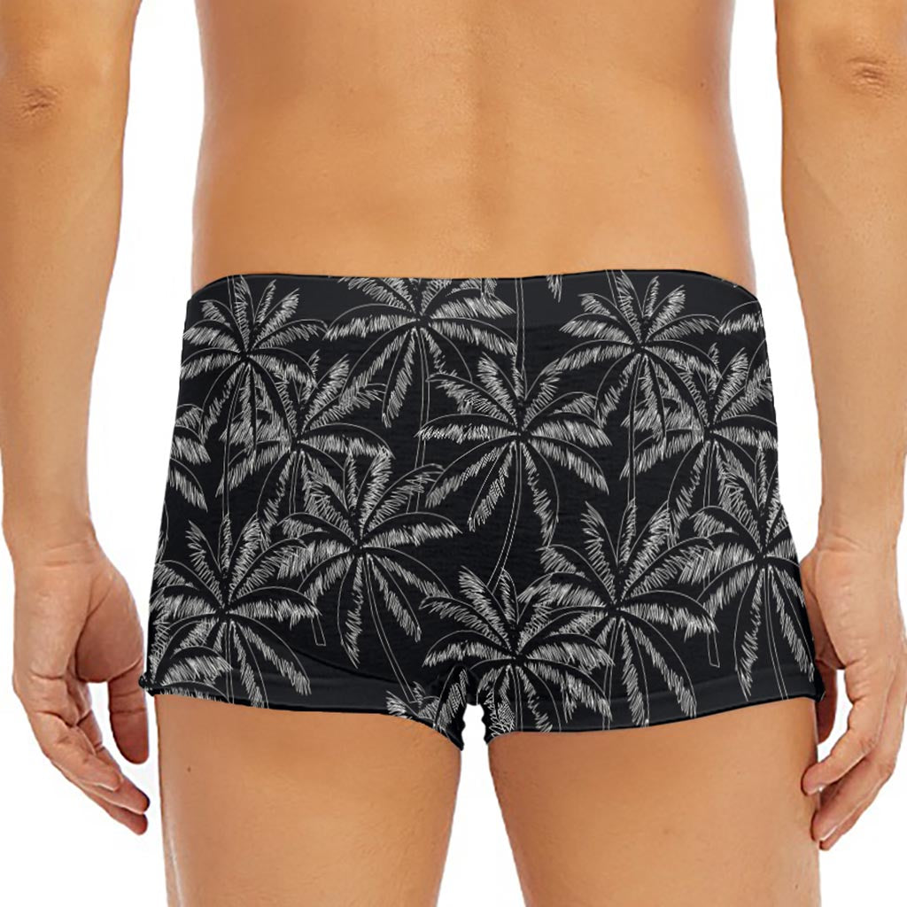 Black White Palm Tree Pattern Print Men's Short Boxer Briefs