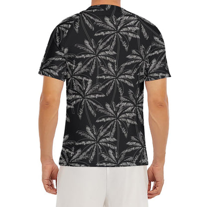 Black White Palm Tree Pattern Print Men's Short Sleeve Rash Guard