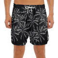 Black White Palm Tree Pattern Print Men's Split Running Shorts