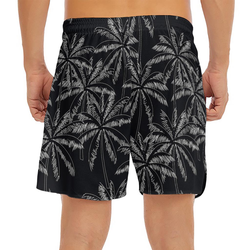 Black White Palm Tree Pattern Print Men's Split Running Shorts