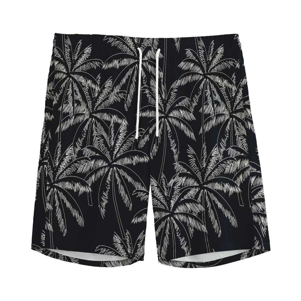Black White Palm Tree Pattern Print Men's Sports Shorts