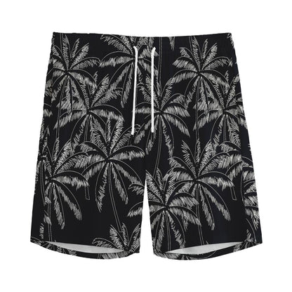 Black White Palm Tree Pattern Print Men's Sports Shorts