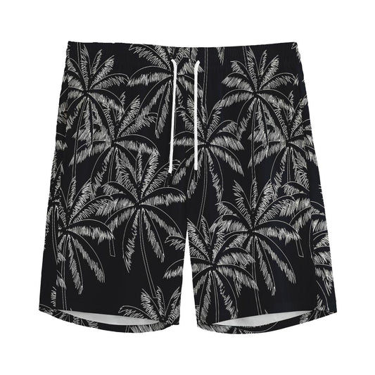 Black White Palm Tree Pattern Print Men's Sports Shorts