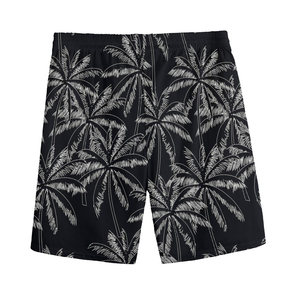 Black White Palm Tree Pattern Print Men's Sports Shorts