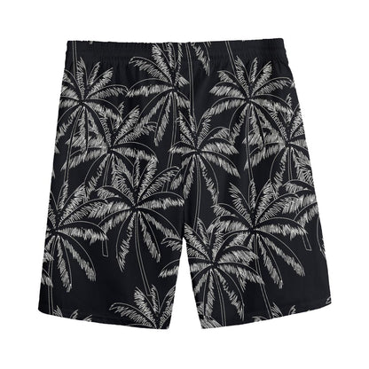 Black White Palm Tree Pattern Print Men's Sports Shorts