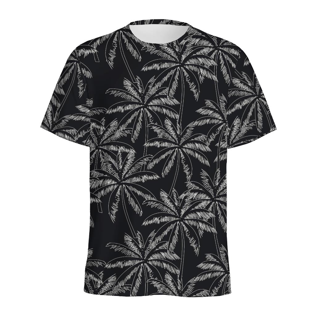 Black White Palm Tree Pattern Print Men's Sports T-Shirt