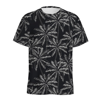 Black White Palm Tree Pattern Print Men's Sports T-Shirt