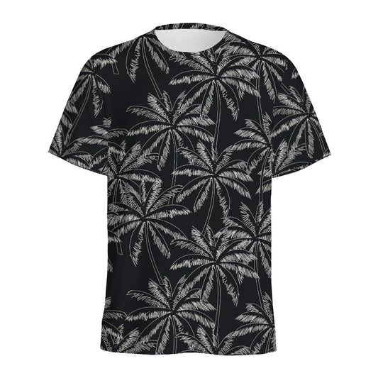 Black White Palm Tree Pattern Print Men's Sports T-Shirt