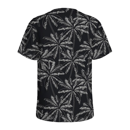 Black White Palm Tree Pattern Print Men's Sports T-Shirt
