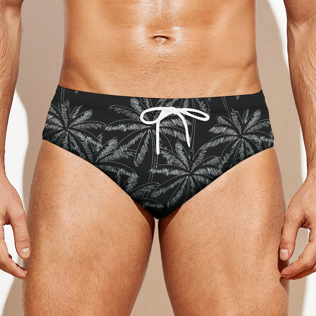 Black White Palm Tree Pattern Print Men's Swim Briefs